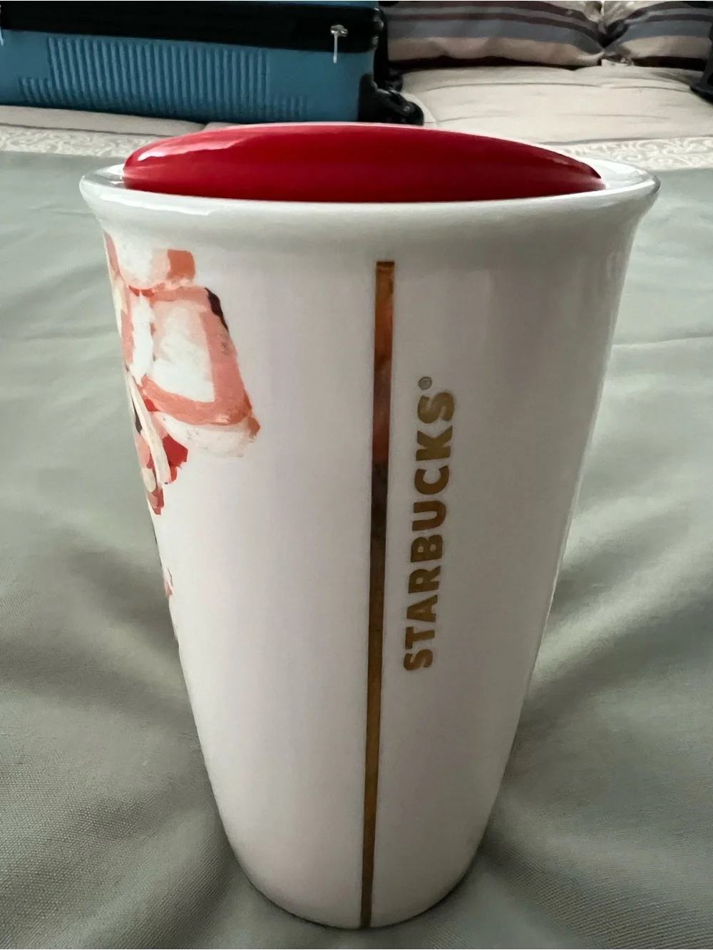 Starbucks 2015 Floral Poppy Ceramic Travel Mug 10oz with Lid